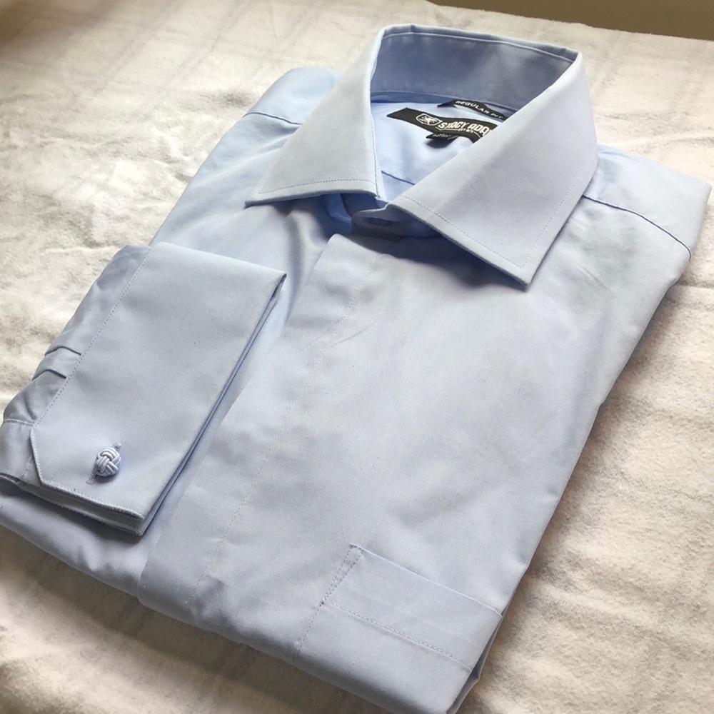 New- $60 NWT Stacy Adams light blue French cuff shirt M 15.5 32/33